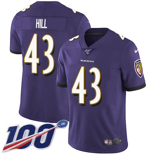 Nike Ravens #43 Justice Hill Purple Team Color Youth Stitched NFL 100th Season Vapor Untouchable Limited Jersey Nike Ravens #43 Justice Hill Purple Team Color Youth Stitched NFL 100th Season Vapor Untouchable Limited Jersey
