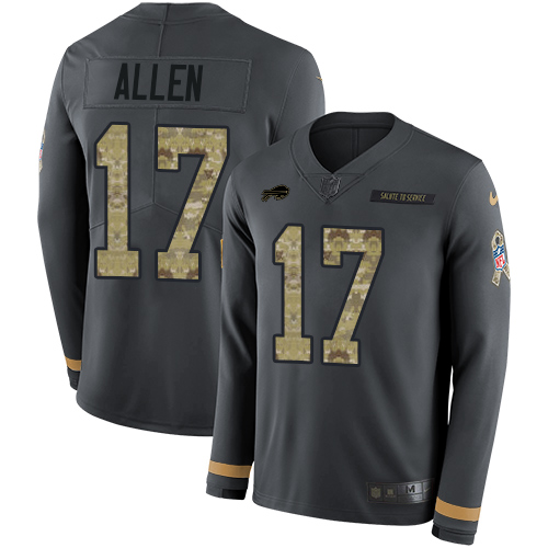 Nike Bills #17 Josh Allen Anthracite Salute to Service Youth Stitched NFL Limited Therma Long Sleeve Jersey Nike Bills #17 Josh Allen Anthracite Salute to Service Youth Stitched NFL Limited Therma Long Sleeve Jersey