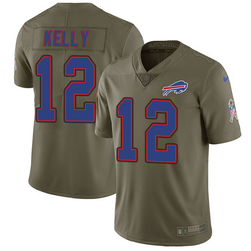 Nike Bills #12 Jim Kelly Olive Youth Stitched NFL Limited 2017 Salute to Service Jersey Nike Bills #12 Jim Kelly Olive Youth Stitched NFL Limited 2017 Salute to Service Jersey