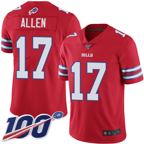 Nike Bills #17 Josh Allen Red Youth Stitched NFL Limited Rush 100th Season Jersey Nike Bills #17 Josh Allen Red Youth Stitched NFL Limited Rush 100th Season Jersey
