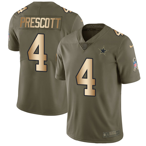 Nike Cowboys #4 Dak Prescott Olive/Gold Youth Stitched NFL Limited 2017 Salute to Service Jersey Nike Cowboys #4 Dak Prescott Olive/Gold Youth Stitched NFL Limited 2017 Salute to Service Jersey