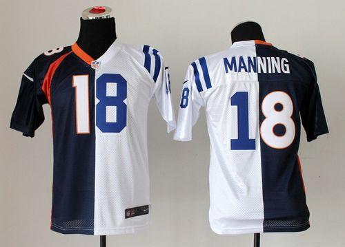 Nike Broncos #18 Peyton Manning Blue/White Youth Stitched NFL Elite Split Colts Jersey Nike Broncos #18 Peyton Manning Blue/White Youth Stitched NFL Elite Split Colts Jersey
