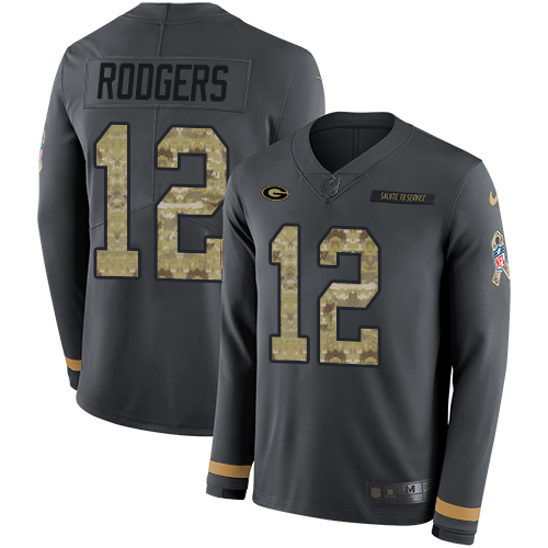 Nike Packers #12 Aaron Rodgers Anthracite Salute to Service Youth Stitched NFL Limited Therma Long Sleeve Jersey Nike Packers #12 Aaron Rodgers Anthracite Salute to Service Youth Stitched NFL Limited Therma Long Sleeve Jersey