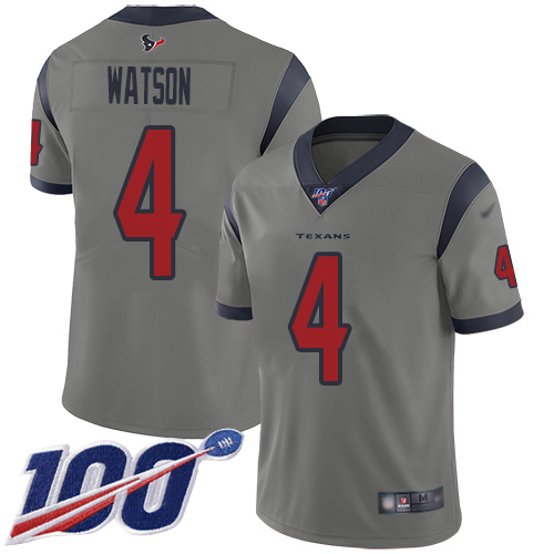 Nike Texans #4 Deshaun Watson Gray Youth Stitched NFL Limited Inverted Legend 100th Season Jersey Nike Texans #4 Deshaun Watson Gray Youth Stitched NFL Limited Inverted Legend 100th Season Jersey