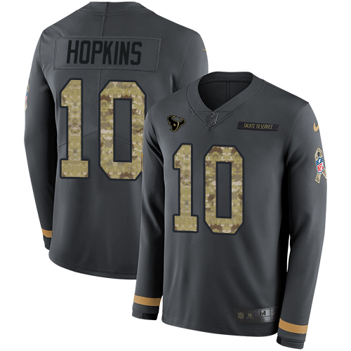 Nike Texans #10 DeAndre Hopkins Anthracite Salute to Service Youth Stitched NFL Limited Therma Long Sleeve Jersey Nike Texans #10 DeAndre Hopkins Anthracite Salute to Service Youth Stitched NFL Limited Therma Long Sleeve Jersey