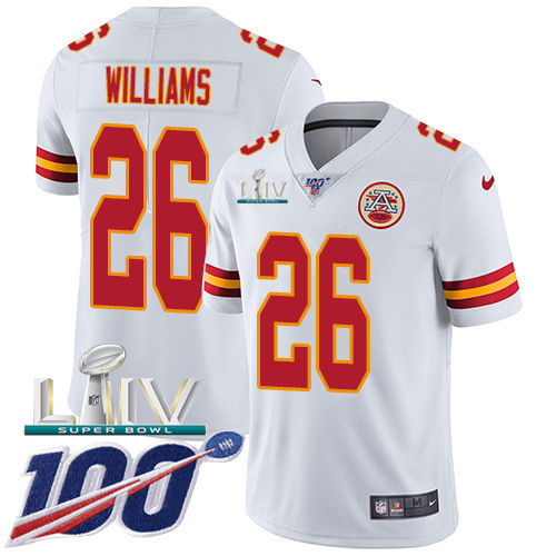 Nike Chiefs #26 Damien Williams White Super Bowl LIV 2020 Youth Stitched NFL 100th Season Vapor Untouchable Limited Jersey Nike Chiefs #26 Damien Williams White Super Bowl LIV 2020 Youth Stitched NFL 100th Season Vapor Untouchable Limited Jersey