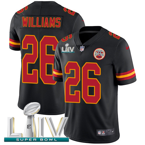 Nike Chiefs #26 Damien Williams Black Super Bowl LIV 2020 Youth Stitched NFL Limited Rush Jersey Nike Chiefs #26 Damien Williams Black Super Bowl LIV 2020 Youth Stitched NFL Limited Rush Jersey