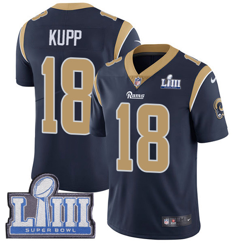 Nike Rams #18 Cooper Kupp Navy Blue Team Color Super Bowl LIII Bound Youth Stitched NFL Vapor Untouchable Limited Jersey Nike Rams #18 Cooper Kupp Navy Blue Team Color Super Bowl LIII Bound Youth Stitched NFL Vapor Untouchable Limited Jersey