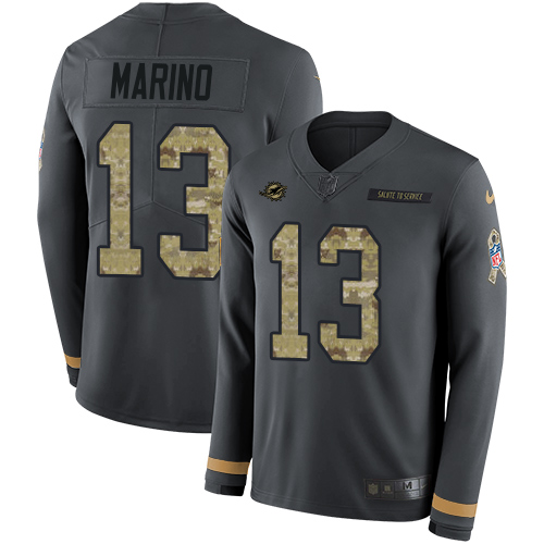 Nike Dolphins #13 Dan Marino Anthracite Salute to Service Youth Stitched NFL Limited Therma Long Sleeve Jersey Nike Dolphins #13 Dan Marino Anthracite Salute to Service Youth Stitched NFL Limited Therma Long Sleeve Jersey