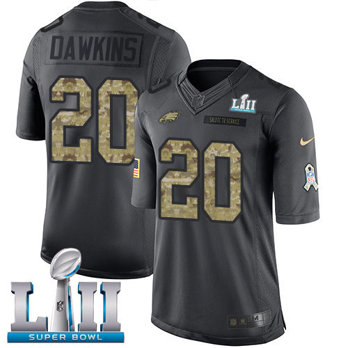 Nike Eagles #20 Brian Dawkins Black Super Bowl LII Youth Stitched NFL Limited 2016 Salute to Service Jersey Nike Eagles #20 Brian Dawkins Black Super Bowl LII Youth Stitched NFL Limited 2016 Salute to Service Jersey