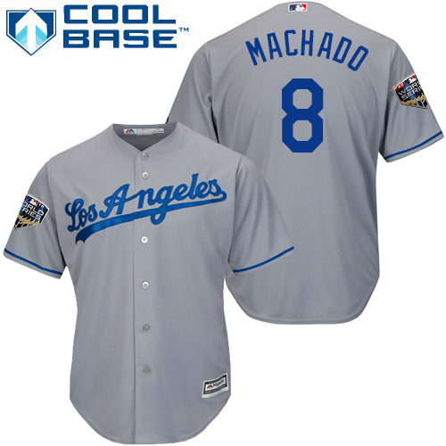 Dodgers #8 Manny Machado Grey Cool Base 2018 World Series Stitched Youth MLB Jersey Dodgers #8 Manny Machado Grey Cool Base 2018 World Series Stitched Youth MLB Jersey