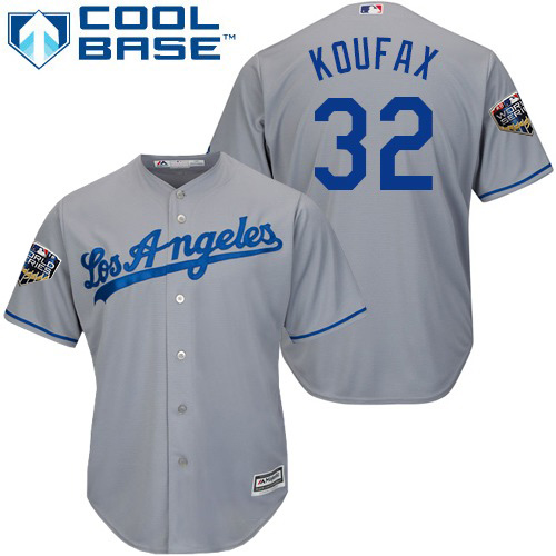 Dodgers #32 Sandy Koufax Grey Cool Base 2018 World Series Stitched Youth MLB Jersey Dodgers #32 Sandy Koufax Grey Cool Base 2018 World Series Stitched Youth MLB Jersey