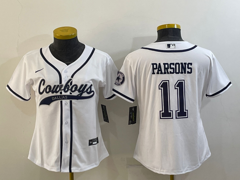 Youth Dallas Cowboys #11 Micah Parsons White With Patch Cool Base Stitched Baseball Jersey Youth Dallas Cowboys #11 Micah Parsons White With Patch Cool Base Stitched Baseball Jersey