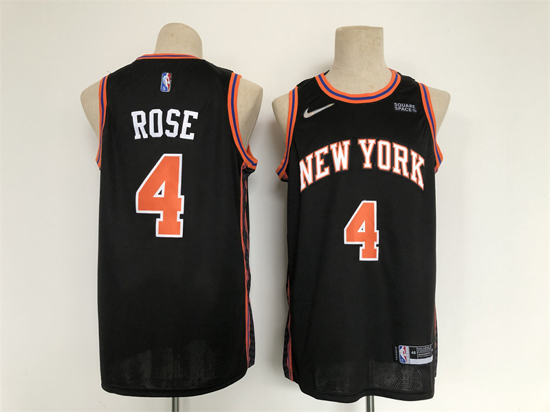 Men's New Yok Knicks #4 Derrick Rose 2021/2022 75th Anniversary Black Stitched Jersey Men's New Yok Knicks #4 Derrick Rose 2021/2022 75th Anniversary Black Stitched Jersey