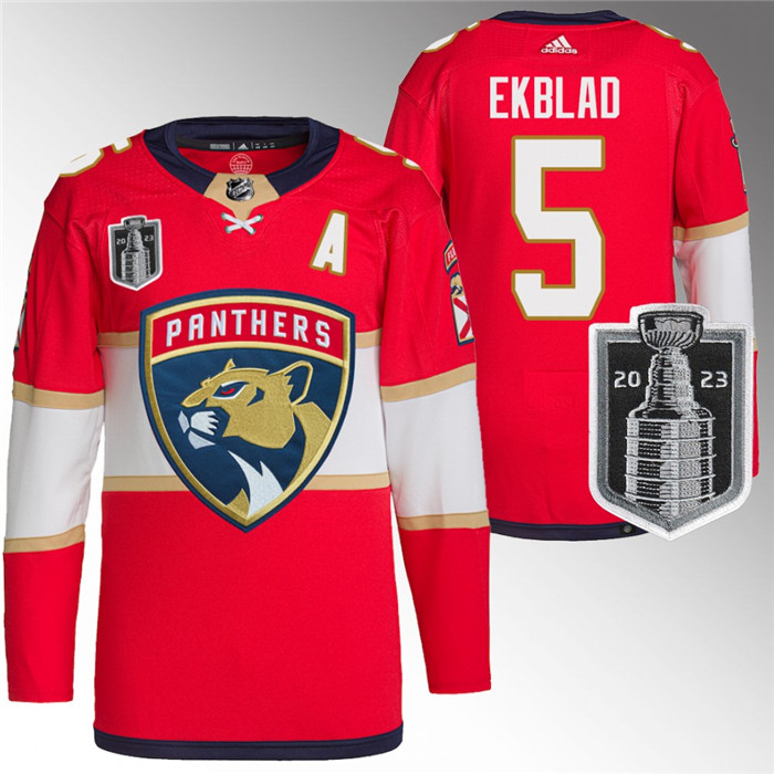 Men's Florida Panthers #5 Aaron Ekblad Red 2023 Stanley Cup Final Stitched Jersey Men's Florida Panthers #5 Aaron Ekblad Red 2023 Stanley Cup Final Stitched Jersey