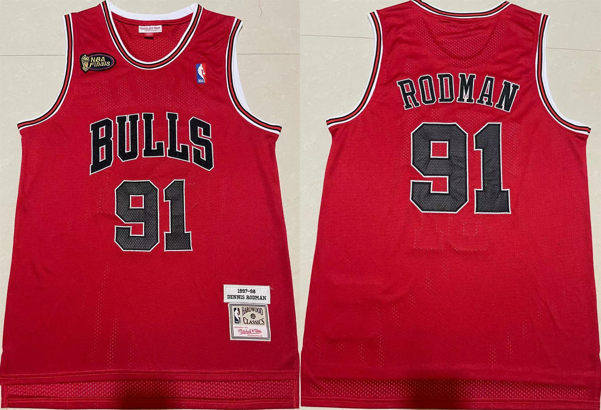 Men's Chicago Bulls #91 Dennis Rodman Red 1997-98 Throwback Stitched Jersey