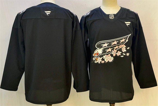 Men's Washington Capitals Blank Black Cherry Blossom Stitched Hockey Jersey