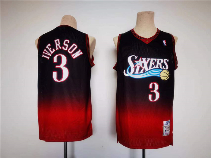 Men's Philadelphia 76ers #3 Allen Iverson Red/Black Throwback basketball Jersey Men's Philadelphia 76ers #3 Allen Iverson Red/Black Throwback basketball Jersey