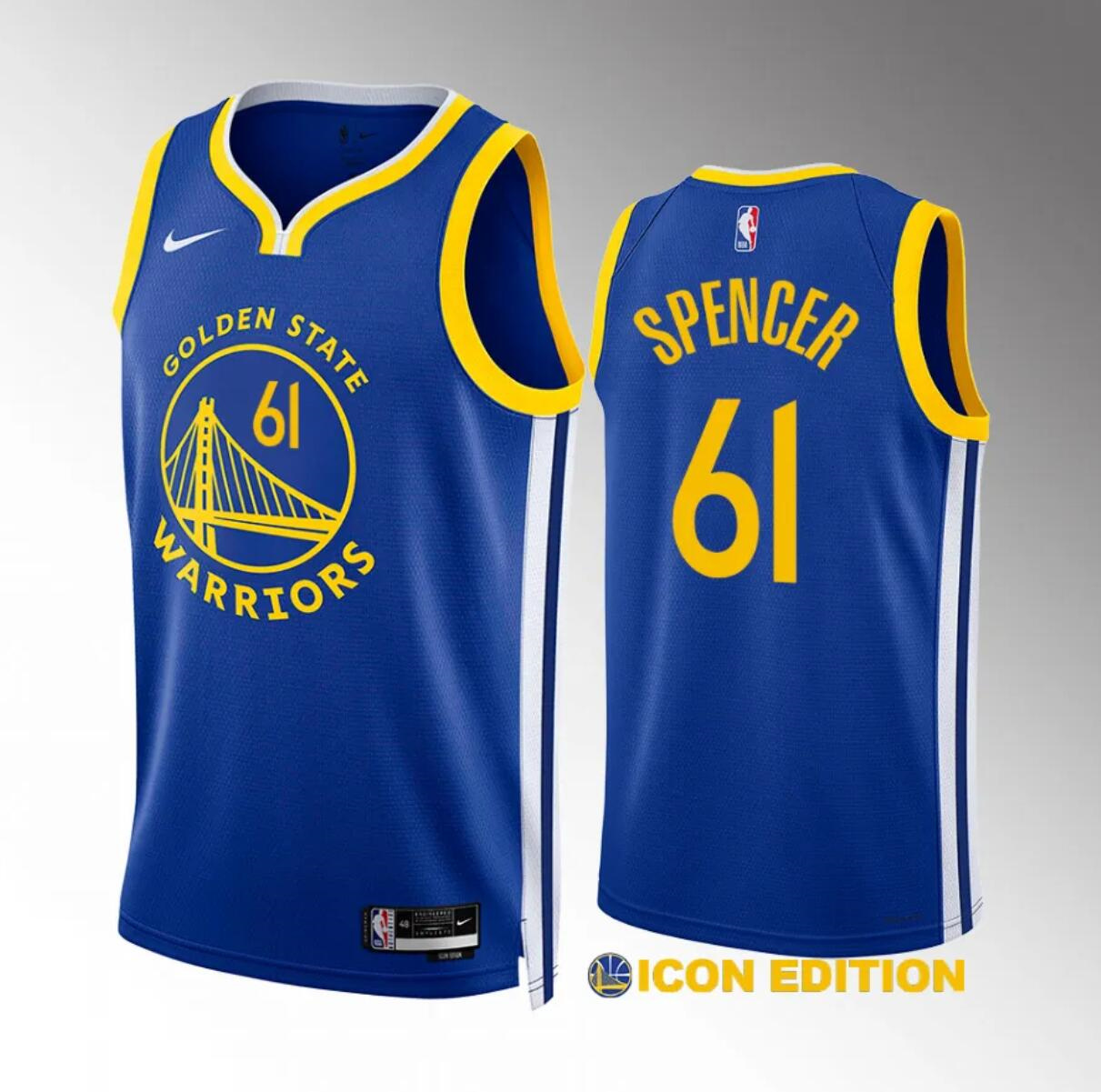 Men's Golden State Warriors #61 Pat Spencer Blue Icon Edition Stitched Basketball Jersey Men's Golden State Warriors #61 Pat Spencer Blue Icon Edition Stitched Basketball Jersey