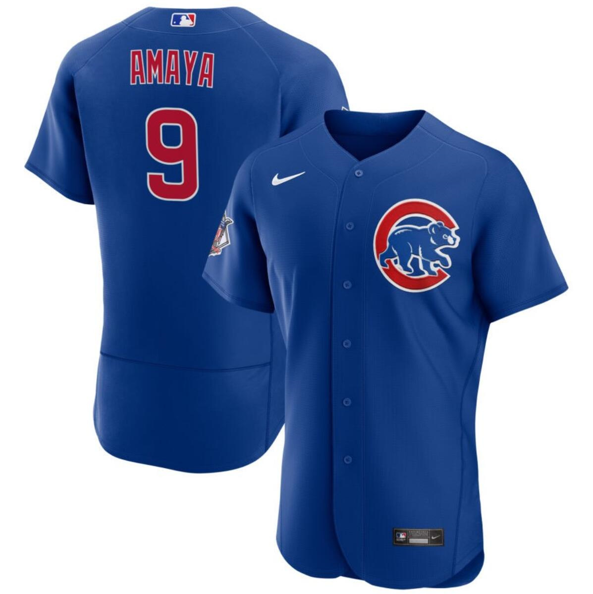 Men's Chicago Cubs #9 Miguel Amaya Blue Flex Base Stitched Baseball Jersey Men's Chicago Cubs #9 Miguel Amaya Blue Flex Base Stitched Baseball Jersey