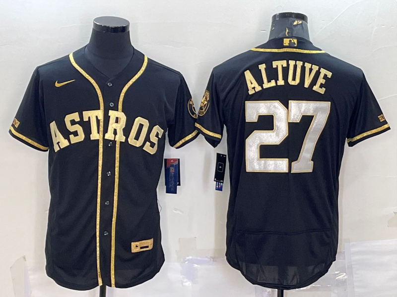 Men's Houston Astros #27 Jose Altuve Black Gold Flex Base Stitched Jersey Men's Houston Astros #27 Jose Altuve Black Gold Flex Base Stitched Jersey
