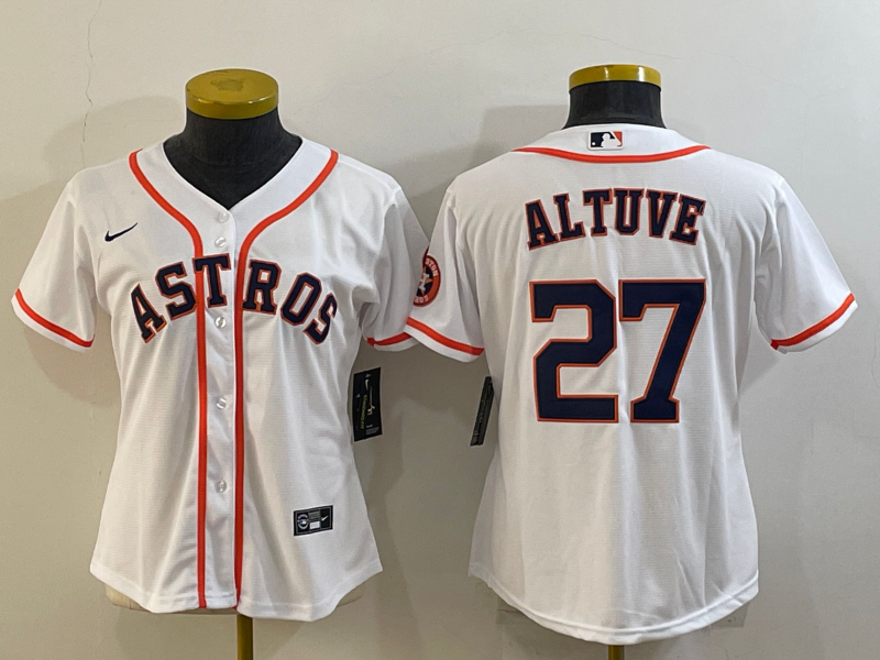 Women's Houston Astros #27 Jose Altuve White With Patch Cool Base Stitched Baseball Jersey(Run Small) Women's Houston Astros #27 Jose Altuve White With Patch Cool Base Stitched Baseball Jersey(Run Small)