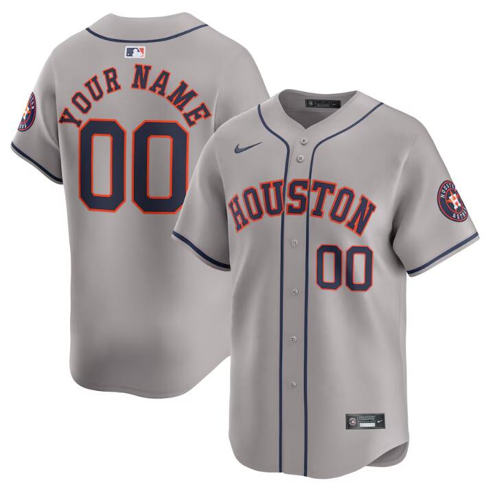 Men's Houston Astros Customized Grey 2024 Away Limited Stitched Baseball Jersey Men's Houston Astros Customized Grey 2024 Away Limited Stitched Baseball Jersey