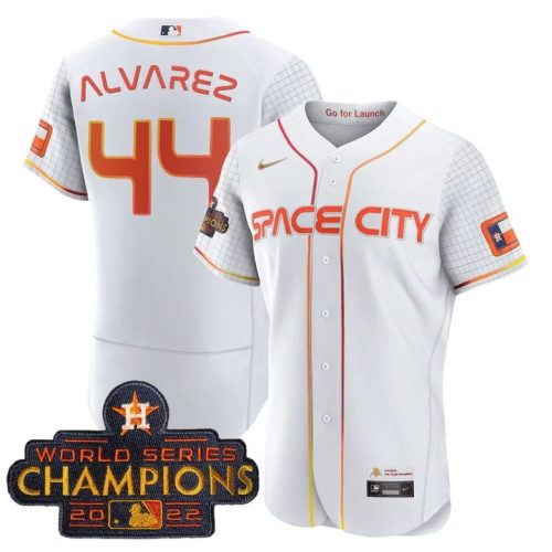 Men's Houston Astros #44 Yordan Alvarez White With 2022 World Serise Champions Patch Stitched Baseball Jersey Men's Houston Astros #44 Yordan Alvarez White With 2022 World Serise Champions Patch Stitched Baseball Jersey