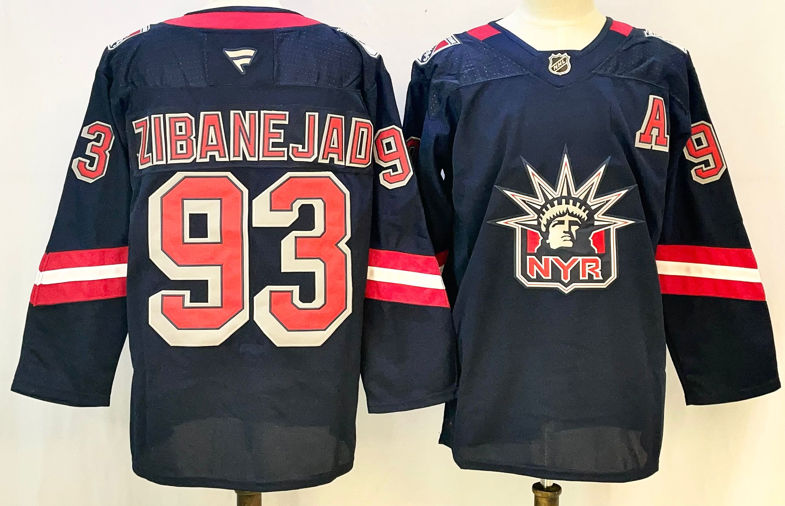Men's New York Rangers #93 Mika Zibanejad Navy With A Patch 2024-25 Away Stitched Hockey Jersey Men's New York Rangers #93 Mika Zibanejad Navy With A Patch 2024-25 Away Stitched Hockey Jersey
