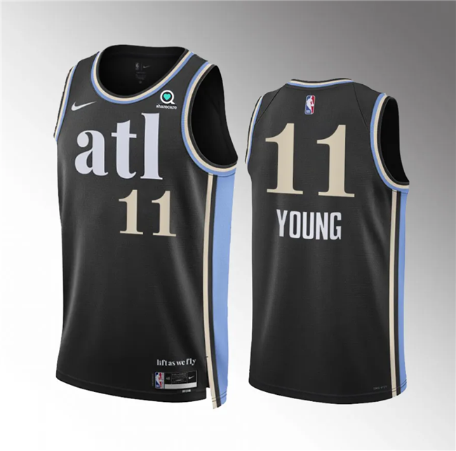 Men's Atlanta Hawks #11 Trae Young 2023/24 Black City Edition Stitched Basketball Jersey Men's Atlanta Hawks #11 Trae Young 2023/24 Black City Edition Stitched Basketball Jersey