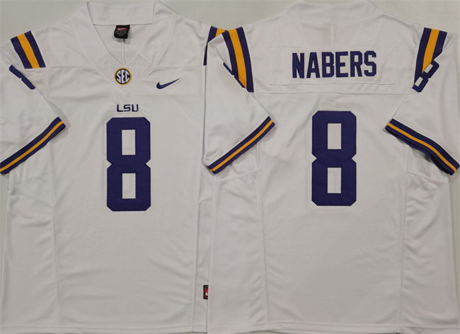 Men's LSU Tigers #8 Malik Nabers White F.U.S.E. Stitched Jersey Men's LSU Tigers #8 Malik Nabers White F.U.S.E. Stitched Jersey