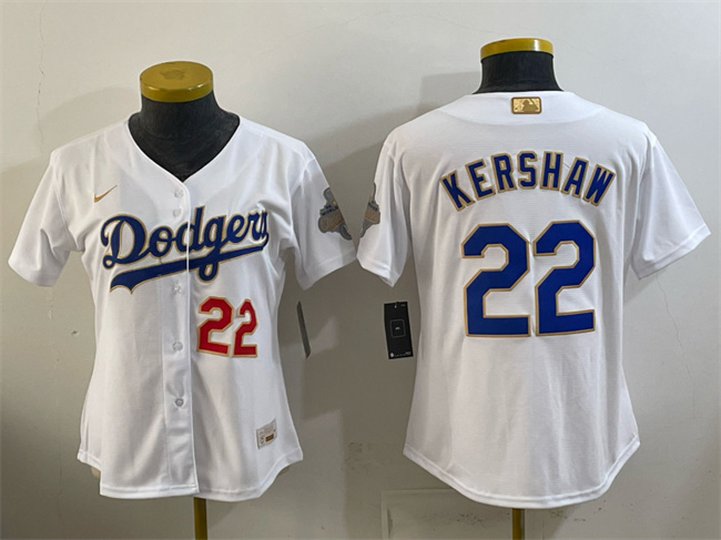 Youth Los Angeles Dodgers #22 Clayton Kershaw White 2026 Gold Collection Stadium Stitched Baseball Jersey Youth Los Angeles Dodgers #22 Clayton Kershaw White 2026 Gold Collection Stadium Stitched Baseball Jersey