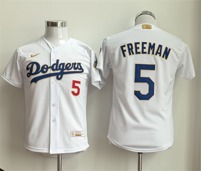 Youth Los Angeles Dodgers #5 Freddie Freeman White Gold Collection Stadium Stitched Baseball Jersey Youth Los Angeles Dodgers #5 Freddie Freeman White Gold Collection Stadium Stitched Baseball Jersey