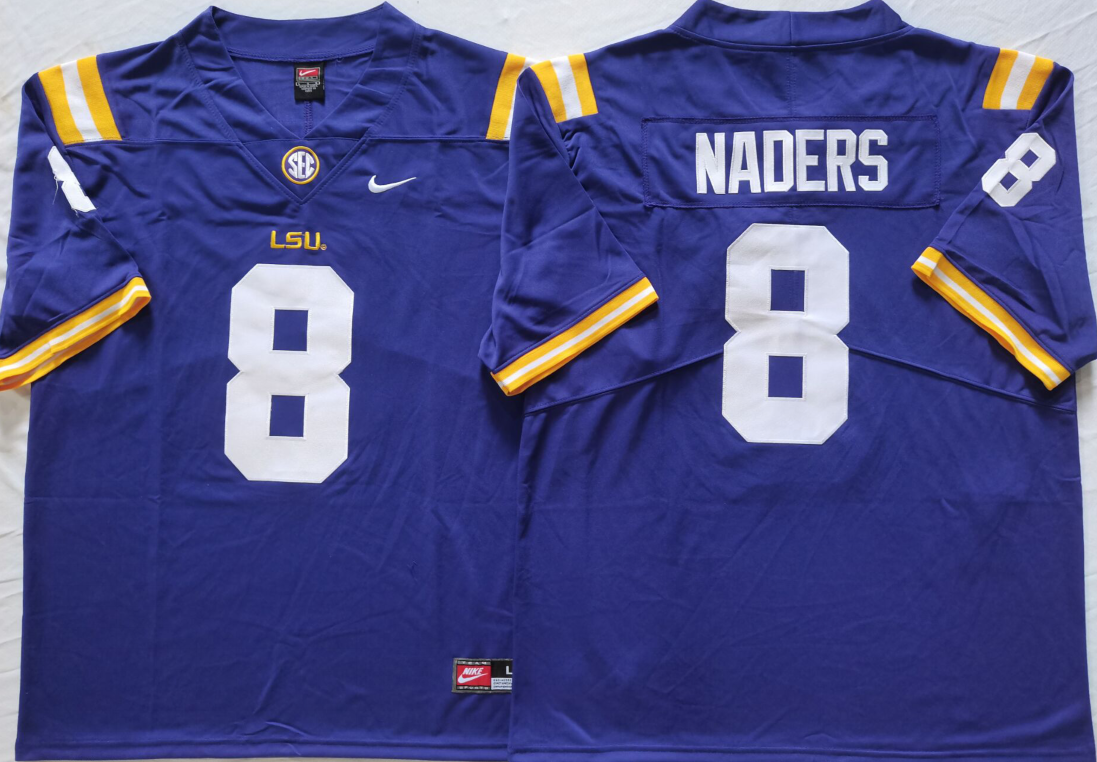 Men's LSU Tigers #8 Malik Nabers Purple Stitched Jersey Men's LSU Tigers #8 Malik Nabers Purple Stitched Jersey