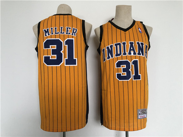 Men's Indiana Pacers #31 Reggie Miller Yellow Throwback Stitched Jersey Men's Indiana Pacers #31 Reggie Miller Yellow Throwback Stitched Jersey