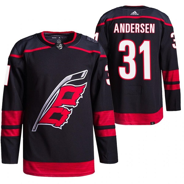 Men's Carolina Hurricanes #31 Frederik Andersen Black Breakaway Alternate Pro Stitched Jersey Men's Carolina Hurricanes #31 Frederik Andersen Black Breakaway Alternate Pro Stitched Jersey