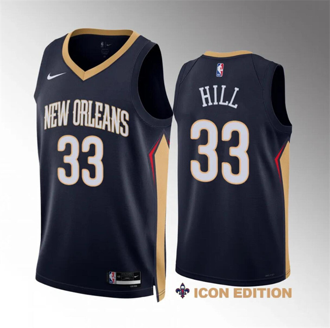 Men's New Orleans Pelicans #33 Malcolm Hill Navy Icon Edition Stitched Basketball Jersey Men's New Orleans Pelicans #33 Malcolm Hill Navy Icon Edition Stitched Basketball Jersey
