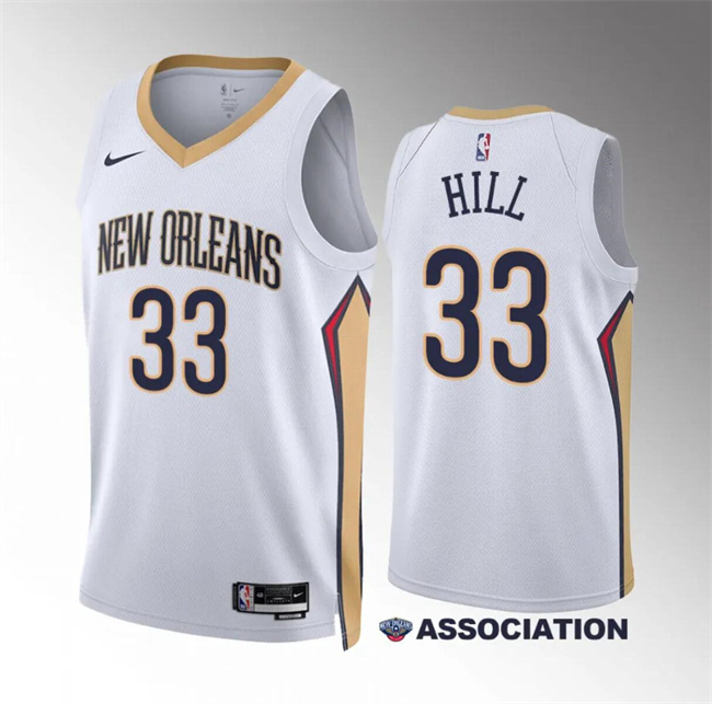 Men's New Orleans Pelicans #33 Malcolm Hill White Association Edition Stitched Basketball Jersey Men's New Orleans Pelicans #33 Malcolm Hill White Association Edition Stitched Basketball Jersey