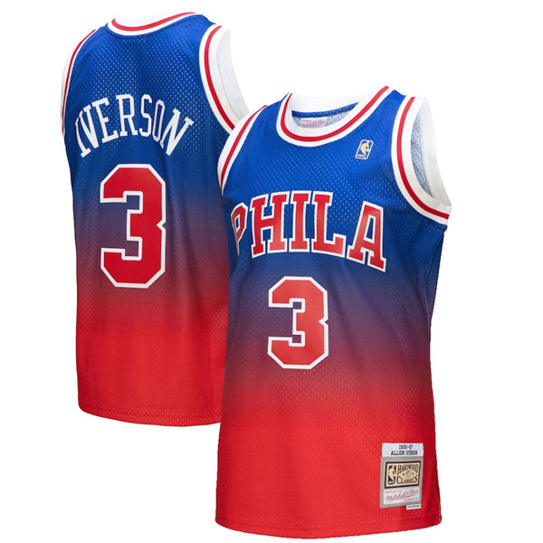 Men's Philadelphia 76ers #3 Allen Iverson Red/Royal Mitchell & Ness Swingman Stitched Jersey Men's Philadelphia 76ers #3 Allen Iverson Red/Royal Mitchell & Ness Swingman Stitched Jersey