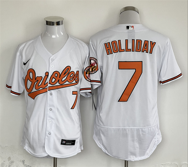 Men's Baltimore Orioles #7 Jackson Holliday White Flex Base Stitched Baseball Jersey Men's Baltimore Orioles #7 Jackson Holliday White Flex Base Stitched Baseball Jersey