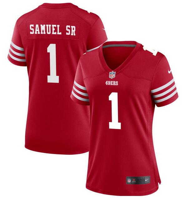 Women's San Francisco 49ers #1 Deebo Samuel Sr. Red Stitched Jersey(Run Small) Women's San Francisco 49ers #1 Deebo Samuel Sr. Red Stitched Jersey(Run Small)