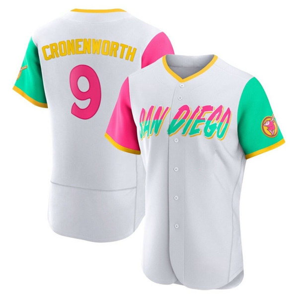 Men's San Diego Padres #9 Jake Cronenworth 2022 White City Connect Flex Base Stitched Baseball Jersey Men's San Diego Padres #9 Jake Cronenworth 2022 White City Connect Flex Base Stitched Baseball Jersey