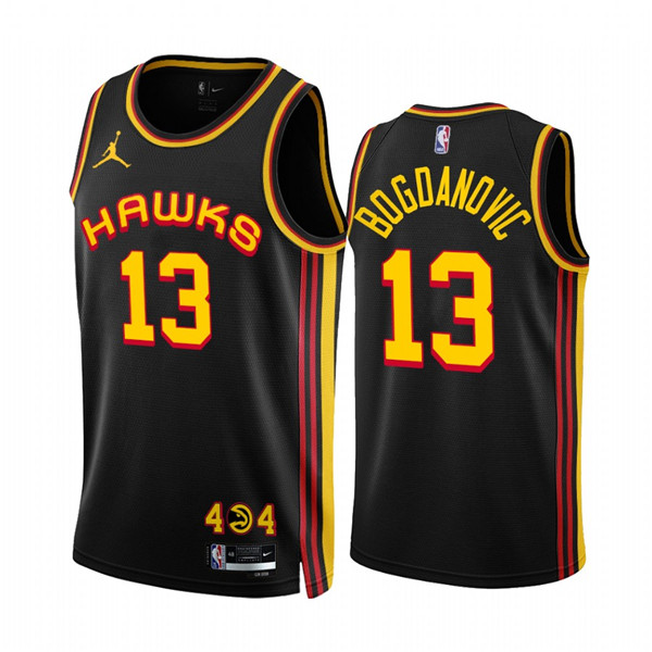 Men's Atlanta Hawks #13 Bogdan Bogdanovic 2022/23 Black Statement Edition Stitched Jersey