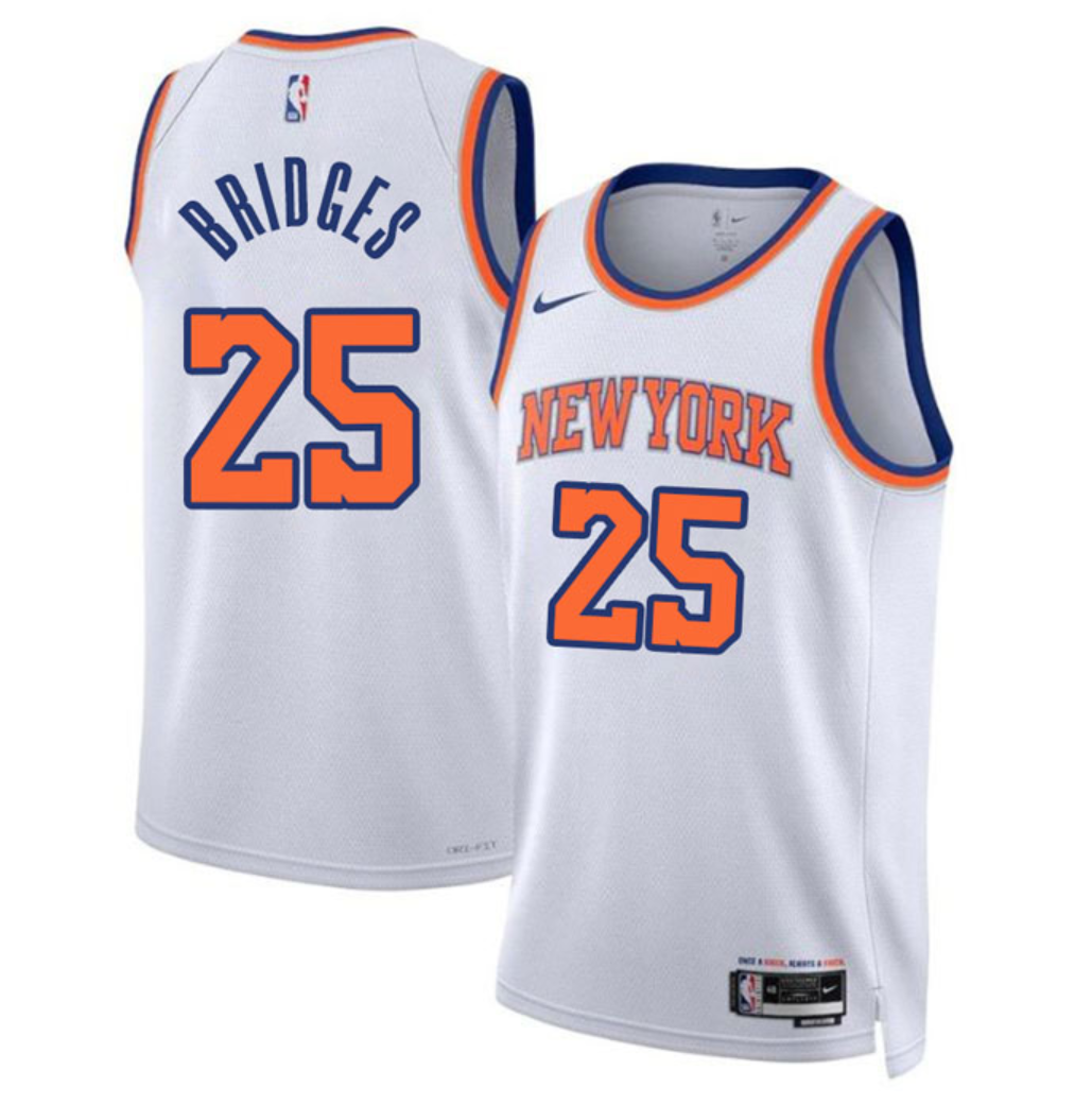 Men's New Yok Knicks #25 Mikal Bridges White Association Edition Swingman Stitched Basketball Jersey Men's New Yok Knicks #25 Mikal Bridges White Association Edition Swingman Stitched Basketball Jersey