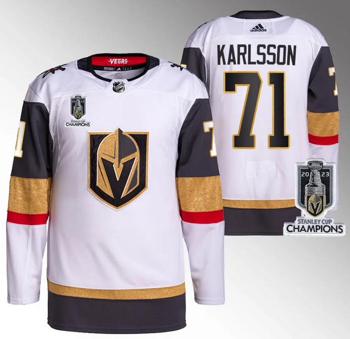 Men's Vegas Golden Knights #71 William Karlsson White 2023 Stanley Cup Champions Stitched Jersey Men's Vegas Golden Knights #71 William Karlsson White 2023 Stanley Cup Champions Stitched Jersey