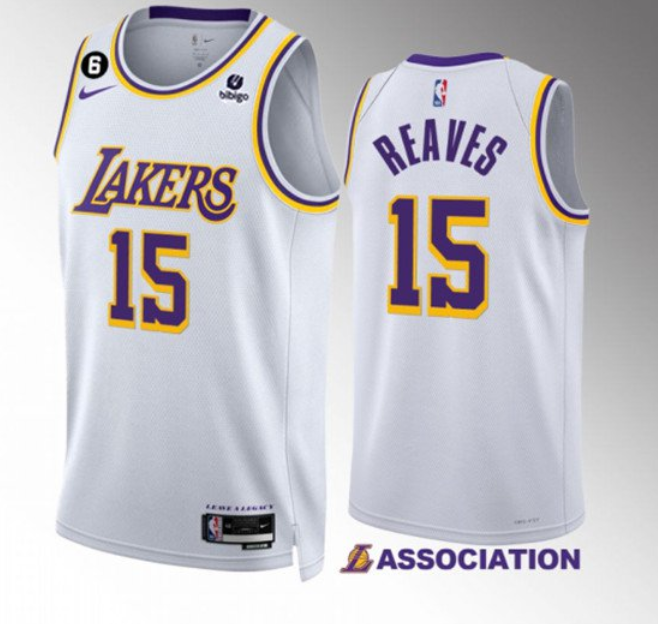 Men's Los Angeles Lakers #15 Austin Reaves White Association Edition With NO.6 Patch Stitched Basketball Jersey Men's Los Angeles Lakers #15 Austin Reaves White Association Edition With NO.6 Patch Stitched Basketball Jersey