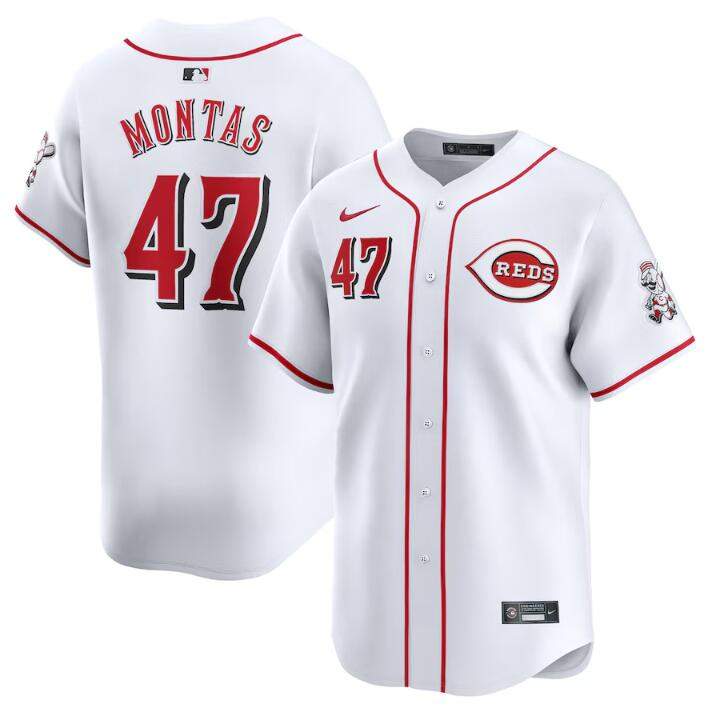 Men's Cincinnati Reds #47 Frankie Montas White Home Limited Stitched Baseball Jersey Men's Cincinnati Reds #47 Frankie Montas White Home Limited Stitched Baseball Jersey