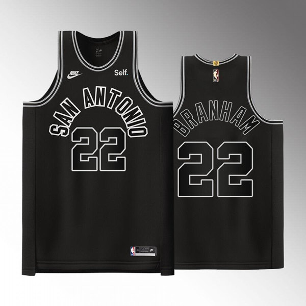 Men's San Antonio Spurs #22 Malaki Branham Black Stitched Basketball Jersey Men's San Antonio Spurs #22 Malaki Branham Black Stitched Basketball Jersey