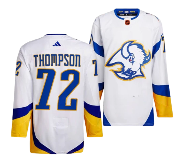 Men's Buffalo Sabres #72 Tage Thompson White 2022/23 Reverse Retro Stitched Jersey Men's Buffalo Sabres #72 Tage Thompson White 2022/23 Reverse Retro Stitched Jersey