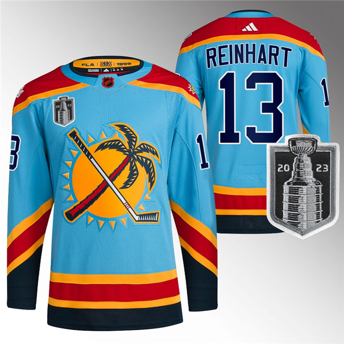 Men's Florida Panthers #13 Sam Reinhart Blue 2023 Stanley Cup Final Reverse Retro Stitched Jersey Men's Florida Panthers #13 Sam Reinhart Blue 2023 Stanley Cup Final Reverse Retro Stitched Jersey